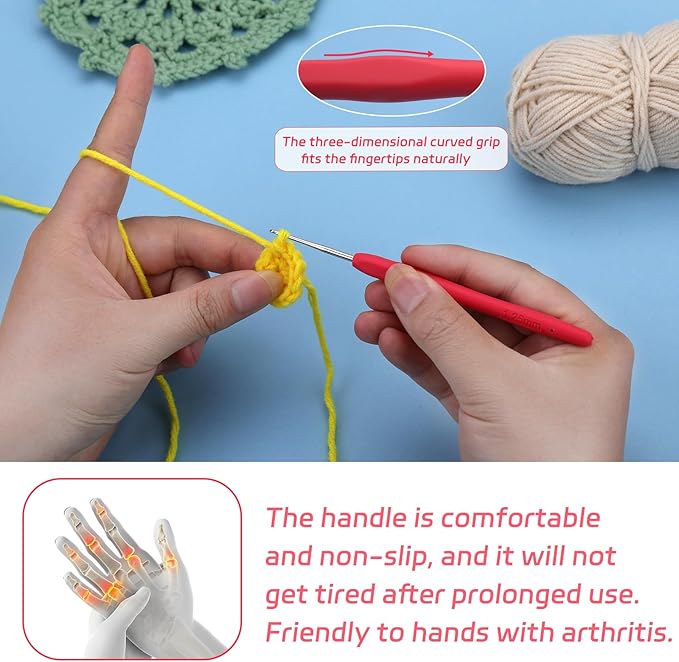 1.25 mm Crochet Hook, Ergonomic Handle for Arthritic Hands, Extra Long  Knitting Needles for Beginners and Crocheting Yarn (1.25 mm)