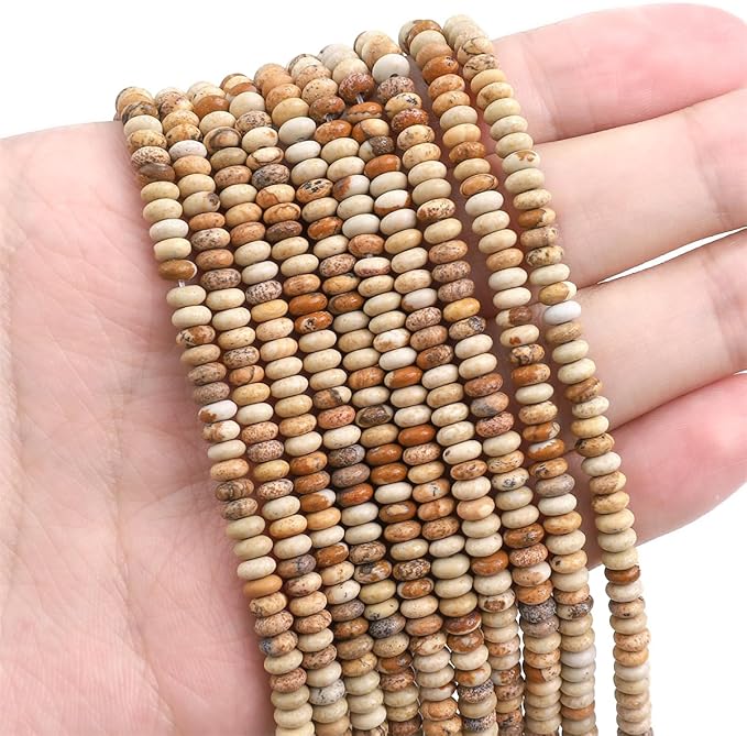 Natural Brown Picture Jasper Spacer Beads Caps Rondelle Disk Loose Beads for Beading Jewelry Making 4mmx2mm 38cm