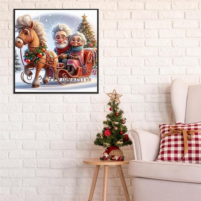 Christmas Couple Diamond Art Kits for Adults, Diamond Painting Kits for Adults for Beginners, DIY Diamond Dots Art Kits, 5D Full Round Drill Gem Art Painting Kits for Home Wall Decor, 14x14in