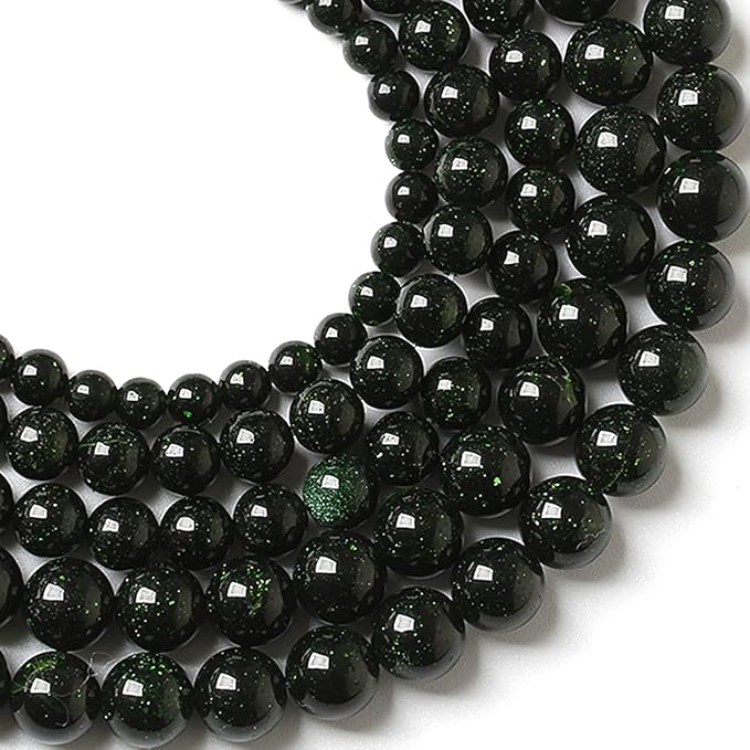 8MM 90pcs Natural Green Sandstone Energy Healing Beads Round Loose Beads for Jewelry Making Bracelet 2 Strands 32"