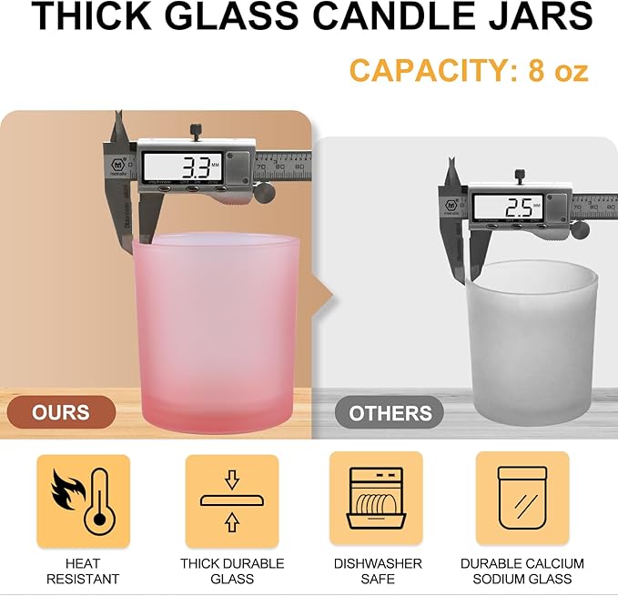 8 OZ Thick Candle Jars for Making Candles 15 Pcs, Empty Jars with Wood Lids for Candle Making, Sample Container, Frosted Pink