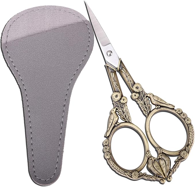 Precision Embroidery Scissors – 4.6in Vintage Classic Straight Pointed Shears, Sharp Stainless Steel Small Detail Thread Snips for Needle Craft, Sewing, Decoupage, Yarn, Fabric – with Pouch