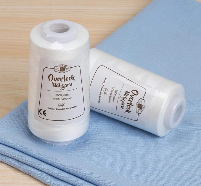 ilauke 4 x 3000 Yards Serger Thread Spools White Polyester Sewing Thread Overlock Cone