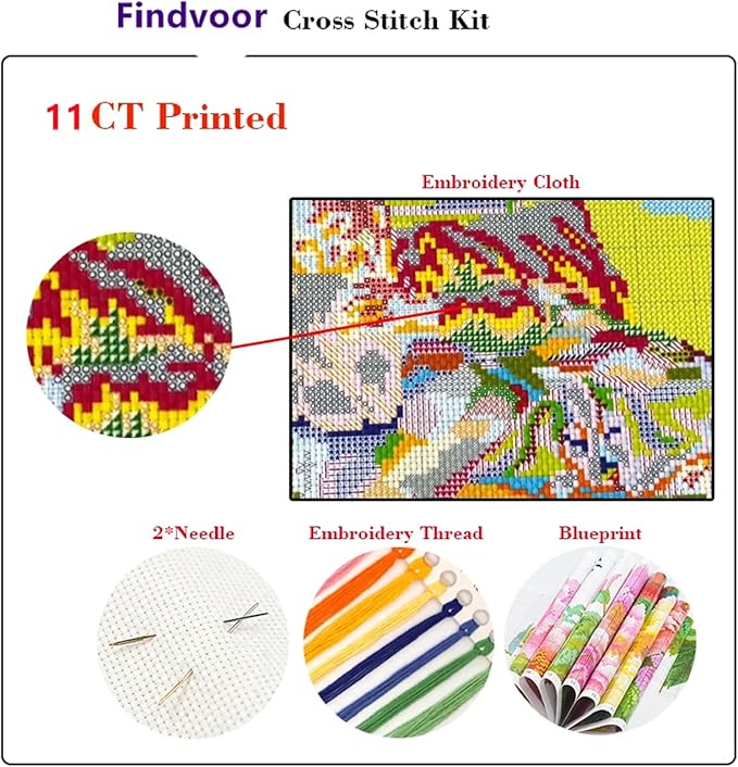 Findvoor Stamped Cross Stitch Kits for Beginner Embroidery Kits for Beginners Adults DIY 11CT Cross Stitch Patterns Needlepoint Kits Crossstitching Kits-Van Gogh Colored Tree 16x20 inch