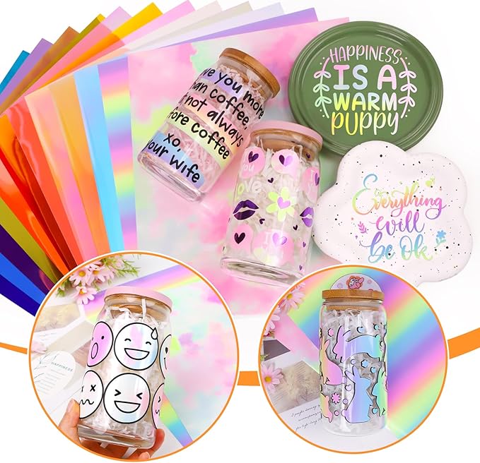 TECKWRAP Holographic Vinyl Stickers, 12" x 10" 12 Sheets Opal Adhesive Permanent Vinyl Sheets for DIY Halloween Decorations Sticker, Home and Car Decor,