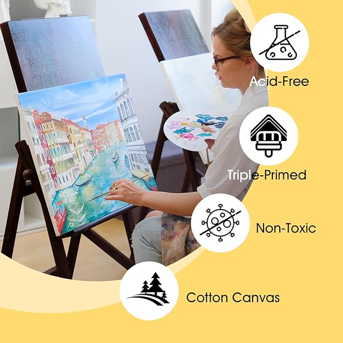 ESRICH Stretched Canvas for Painting 12 x 12 Inch, 10 Pack Blank Canvas -5/8 Inch Profile Primed Cotton White Canvases for Painting for Oil & Acrylic Paint, Art Canvases for Painting for Adult & Kids.