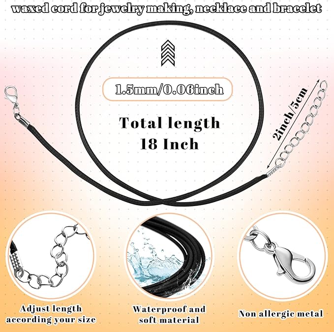 Tudomro 100 Pieces 20 Inch Waxed Leather Necklace Cord Bulk with Clasp Colorful Necklace Bracelet Chains String Rope Cord for Jewelry Making Pendants Charms(Black)