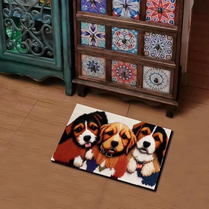 Latch Hook Kits for Adults, Pre-Printed Handmade Rug Crochet Yarns DIY Door Mat Kits for Home Decor Festival Gift 23.6"X15.8" (Three Dogs)