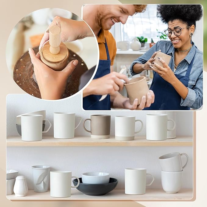 Juexica 3 Pcs Cup Pottery Molds 2.5'', 2.8'', 3.1'' with 12 Pcs Mug Handle Forms Shaping Tool Wood Slump Press 3 Sizes Clay Molds for DIY Cup Mug Art Making