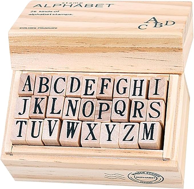 26Pcs Wooden Rubber Stamps Letter Alphabet Stamps Mini Cute DIY Stamps Set for Craft Decorating Scrapbooking and Wedding Invitation Cards (26Pcs)