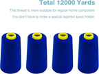 Blue Serger Thread, All-Purpose Thread for Sewing, Polyester, 4 Cones of 3000 Yards Each Spool for Sewing Machine