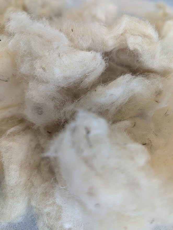 1 lb Wool Stuffing raw Washed Sheep Short Natural Fiber noil w/Debris for Filling Pillow Cushion Toys Dryer Balls Dolls Felting Batting Blending Needle Crafts core Wool Insulation.