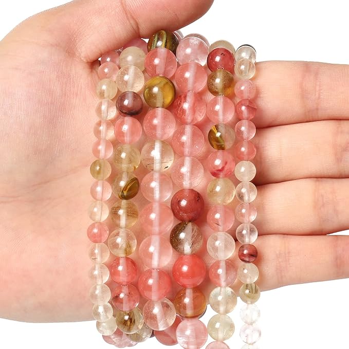 35pcs 10mm Natural Stone Beads Fire Cherry Quartz Beads Crystal Gemstone for Jewelry Making, DIY Bracelet Necklace
