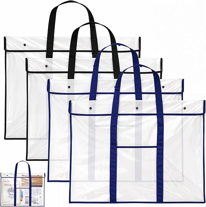 SHENLIU 4 Pack Large Poster Storage Bag, 31.5 ×25.5" Bulletin Board Holder Art Portfolio Container Art PVC Folder with Pocket Transparent Chart Storage Box for Teacher Classroom Organization