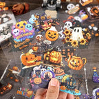 Transparent Halloween Scrapbook Stickers Book, 20 Sheets Diecut PET Stickers for Journaling, Purple Vintage Spooky Theme for Scrapbooking, Junk Journal Supplies, Planner, Bujo, Crafts Arts