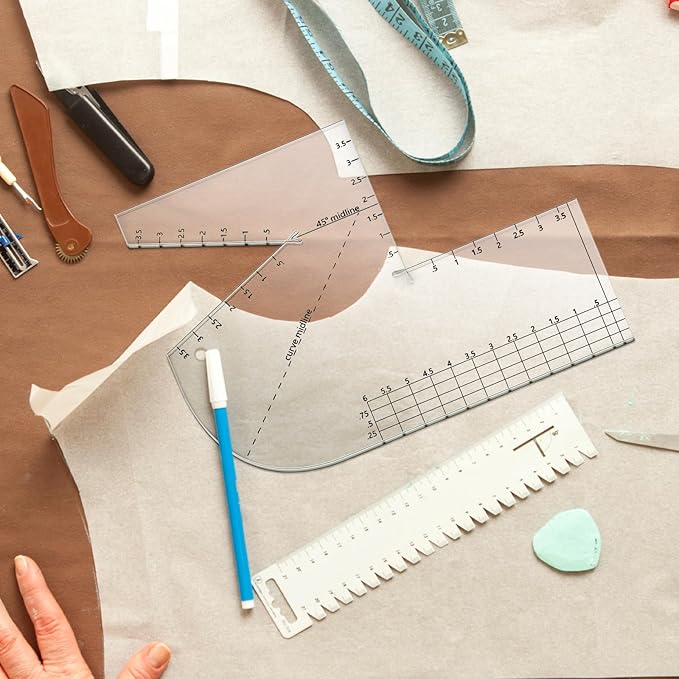 Copkim 2 Pack Boxed Bag Making Template Acrylic Template Patchwork Ruler Sewing Tools Set for Beginners Curve Notion Bag Zip Pocket DIY Sewing