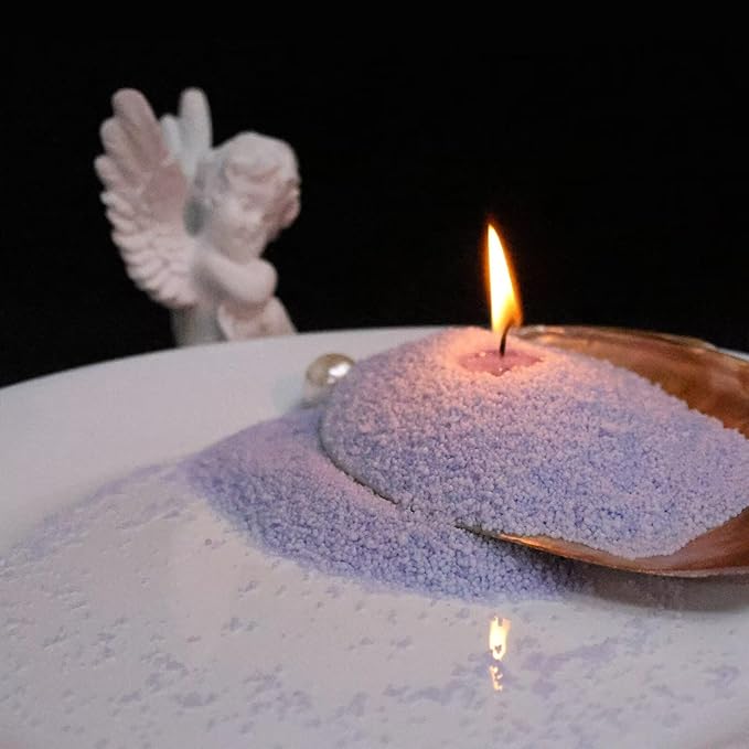 Aufien Candle Sand with Wicks, 21.4 Oz Pearled Candle, DIY Bead Powder Sand Wax Making kit Refillable Non Toxic for Handmade, Wedding and Halloween Christmas Decorations Purple Unscented