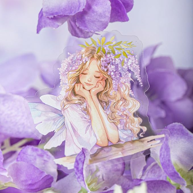 TIAMECH Violet Garden PET Stickers - 80 Pcs Vine Fairy Scenery Courtyard Violet Girl Design, Waterproof Sticker for Journaling & Scrapbooking, Junk Journal Supplies, Ephemera & DIY Crafts