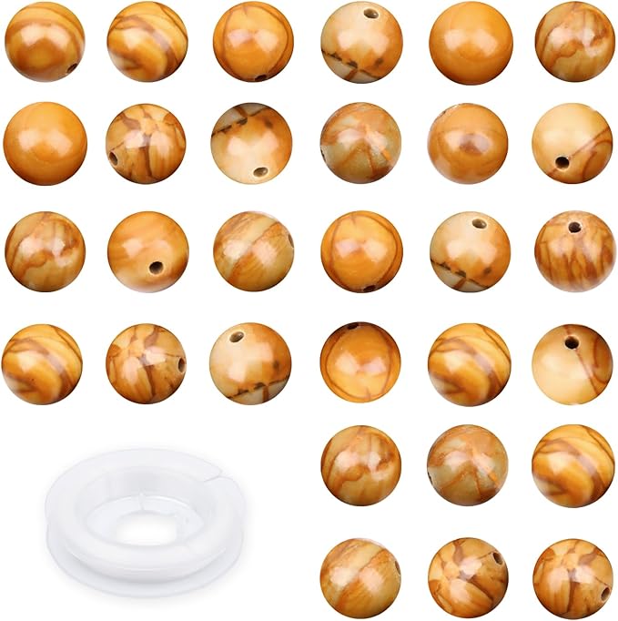 10mm 100pcs Natural Stone Beads Woodgrain Jasper Round Genuine Stone Beading Loose Gemstone Hole Size 1mm DIY Charm Smooth Beads for Bracelet Necklace Earrings (Woodgrain Jasper 10mm)