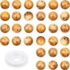 10mm 100pcs Natural Stone Beads Woodgrain Jasper Round Genuine Stone Beading Loose Gemstone Hole Size 1mm DIY Charm Smooth Beads for Bracelet Necklace Earrings (Woodgrain Jasper 10mm)
