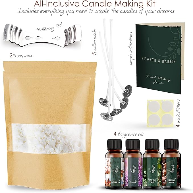 Hearth & Harbor Organic Soy Candle Wax for Candle Making, 2 lbs Natural Candles Making Supplies, Beeswax-Free, Paraffin-Free, Pure Soy Wax Flakes Perfect for Candles, Tealights and Melts