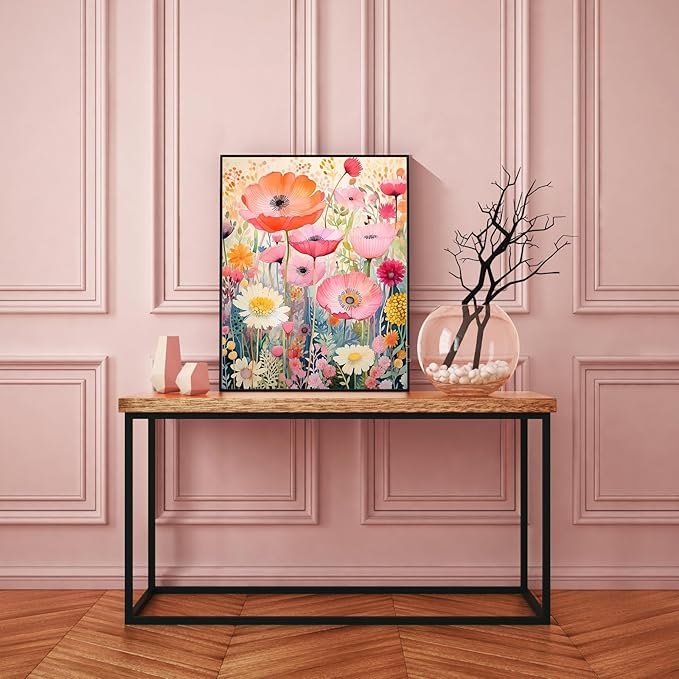 Pink Flowers Diamond Painting Kits for Adults, 5D Diamond Art Painting by Numbers Kits, DIY Pink Flowers Diamond Art Kits, Full Round Drill Diamond Paintings for Adults for Home Wall Decor, 12x16 in