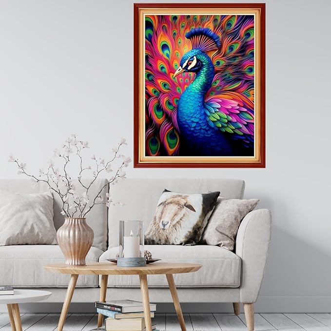 Findvoor Stamped Cross Stitch Kits for Beginner Embroidery Kits for Beginners Adults DIY 11CT Cross Stitch Patterns Needlepoint Kits Crossstitching Kits-Colorful Peacock 16x20 inch