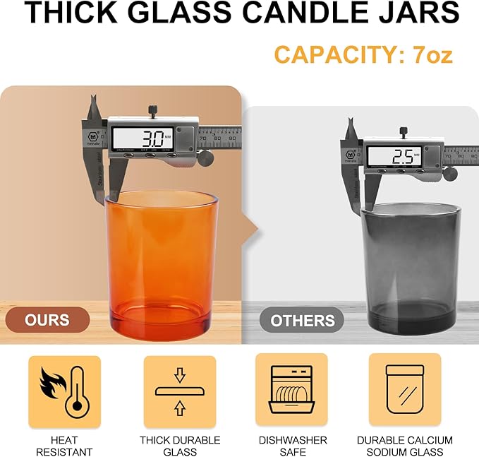 Thick Candle Jars for Making Candles 16 Pcs, 7 OZ Empty Jars with Wood Lids for Candle Making, Sample Container, Orange