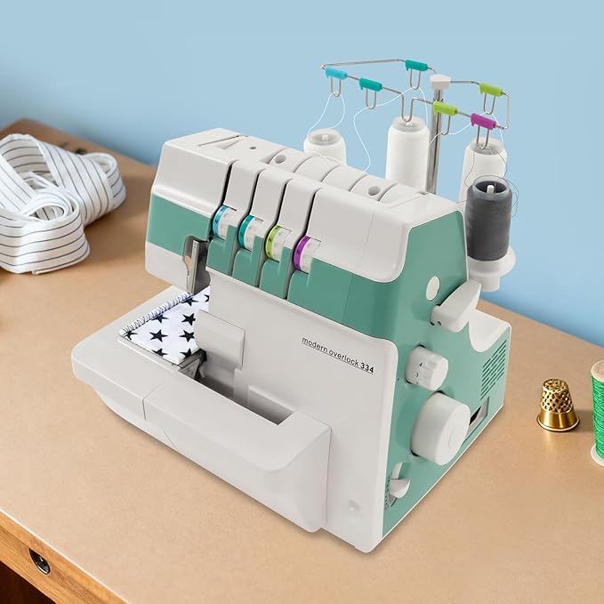 Serger Overlock Machine 1200 Stitches Per Minute Heavy Duty Metal Frame Portable 3-4 Thread Stitching Machine with Differential Feed System and Sewing Accessory Kit Included