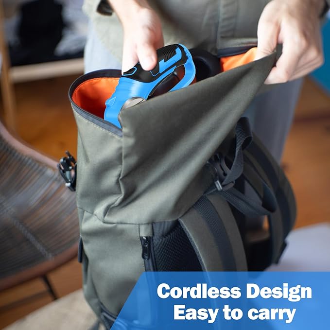 Cordless Electric Scissors, 4V Box Cutter & Cardboard Cutter with 2 Titanium Blades - Rotary Cutter with LED Light for Fabric, Leather, Carpet, Plastic, Crafting + Storage Case (Blue)