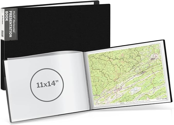 Dunwell 11x14 Portfolio Binder (Black, Horizontal), Presentation Book with 24 Pockets, Large 11 x 14 Art Portfolio Folder, Acid-Free Poly Cover and Sleeves