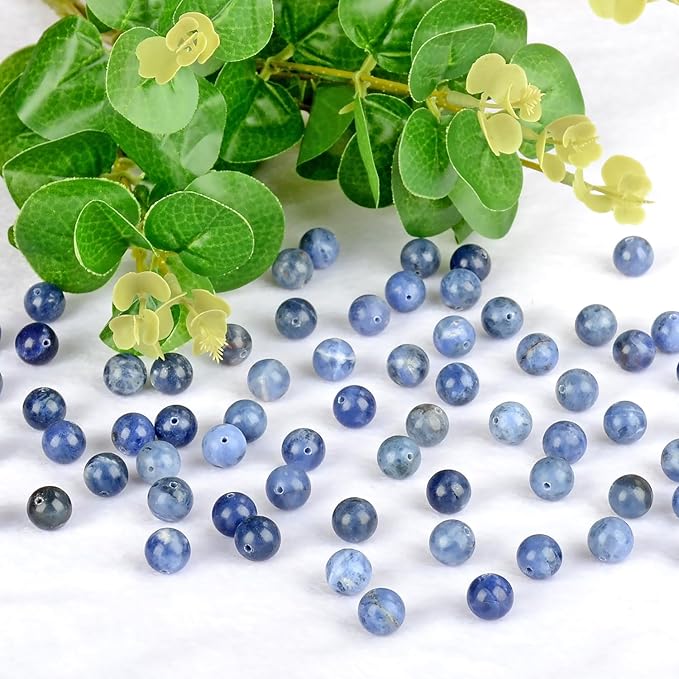 10mm 100pcs Natural Stone Beads Sodalite Round Genuine Stone Beading Loose Gemstone Hole Size 1mm DIY Charm Smooth Beads for Bracelet Necklace Earrings (Sodalite 10mm)