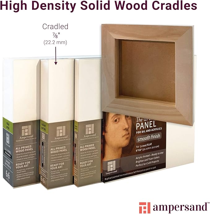 Ampersand Art Supply Wood Gesso Artist Painting Panel: Primed Smooth, 5" x 5", 7/8" Cradled Profile