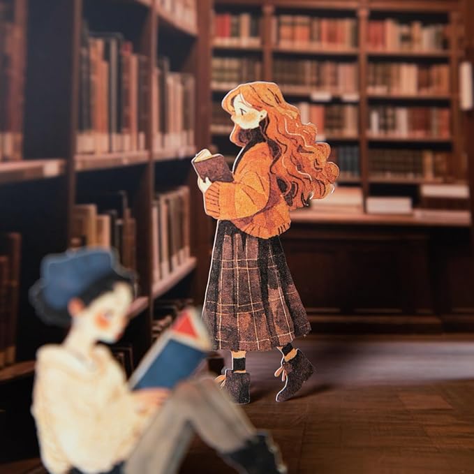 TIAMECH Library Girl Kraft Paper Stickers - 90 Pcs Reading Books Design, Sticker for Journaling & Scrapbooking, Junk Journal Supplies, Ephemera & DIY Crafts