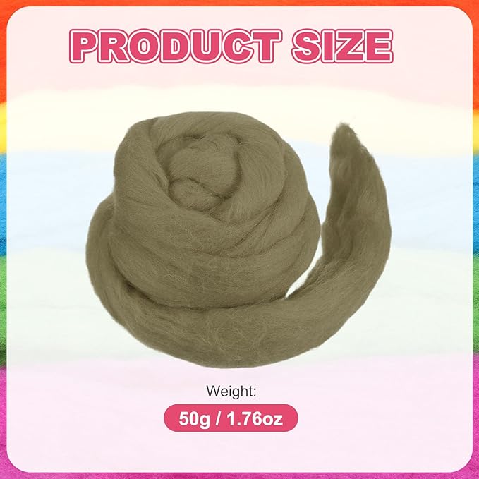 MECCANIXITY Wool Roving Yarn Soft Felting Wool 50g/1.76oz Pure Chunky Roving Yarn for Needle Felting Knitting Blanket Spinning Weaving Art DIY Craft Yellow Brown