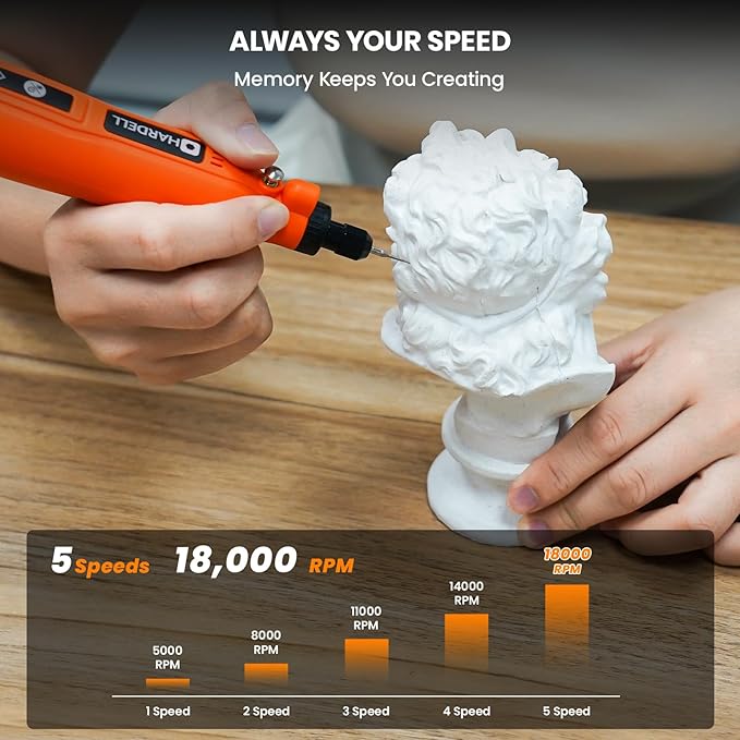 HARDELL Engraving Pen, 5 Speed Rechargeable Engraver Pen - Electric Cordless Engraving Tool for 60+ Surfaces - Beginner Friendly with 37 Accessories, Ultimate Engraving Pen Kit for Artists & DIYers