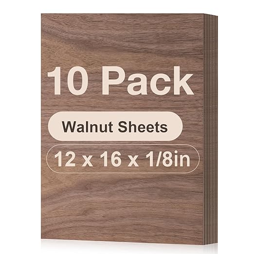 10 Pack Walnut Plywood Sheets, 12 x 16 x 1/8 Inch, 3mm Plywood for Laser Cutting, Thin Unfinished Wood Sheets for Architectural Models, DIY Wood Crafts