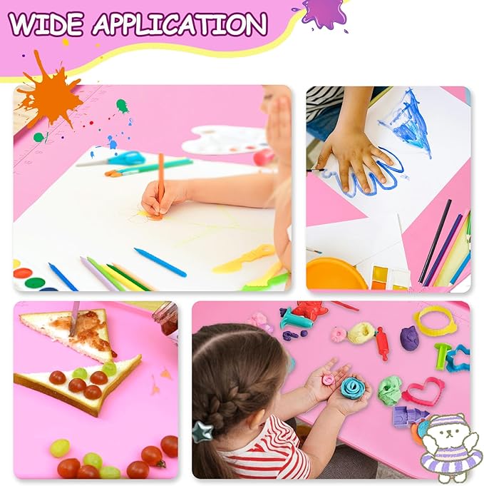 Silicone Craft Station Mat for Kids, Large Silicone Art Mat With Handle, Raised Edges for Painting, Jewelry-Making & Crafts - 26x16in, Pink