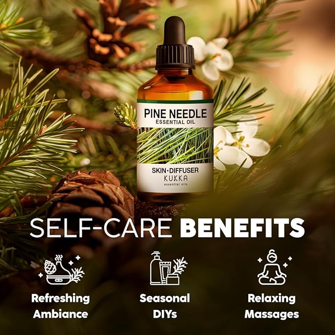 KUKKA Pine Needle Essential Oils - 4 Fl Oz - for Hair, Skin, Diffuser, Aromatherapy & DIY Soap Making Scent