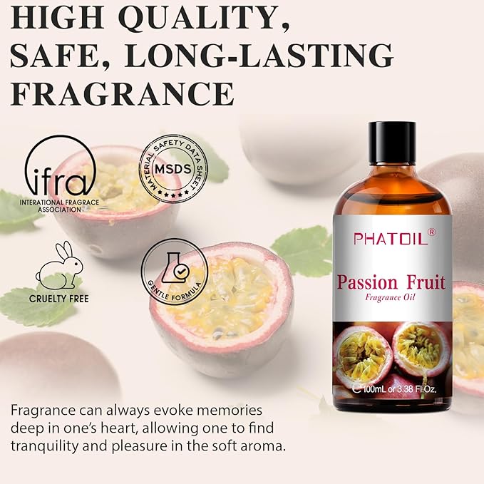 PHATOIL Passion Fruit Fragrance Oils for Aromatherapy, 3.38FL.OZ Diffuser Oils for Home, Perfect for Aromatherapy, Humidifiers, Yoga, DIY Candle and Soap Making - 100ml