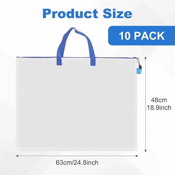 JMIATRY 10 PCS Plastic Art Portfolio Bag 18 x 24 Inch Art Portfolios Folder Case Blue Art Poster Storage Bag Container for Poster, Scrapbook, Keepsake and Bulletin Board