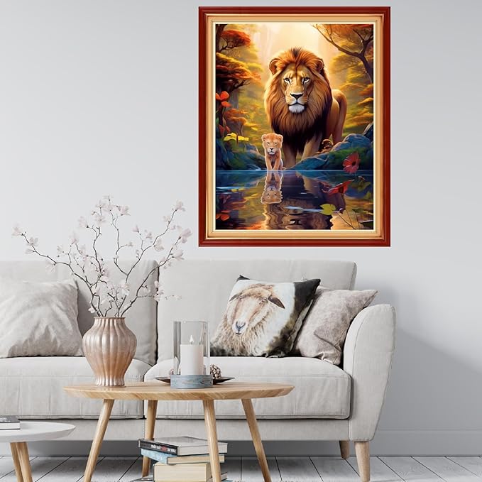 Findvoor Stamped Cross Stitch Kits for Beginner Embroidery Kits for Beginners Adults DIY 11CT Cross Stitch Patterns Needlepoint Kits Crossstitching Kits-Lion Scenery 16x20 inch