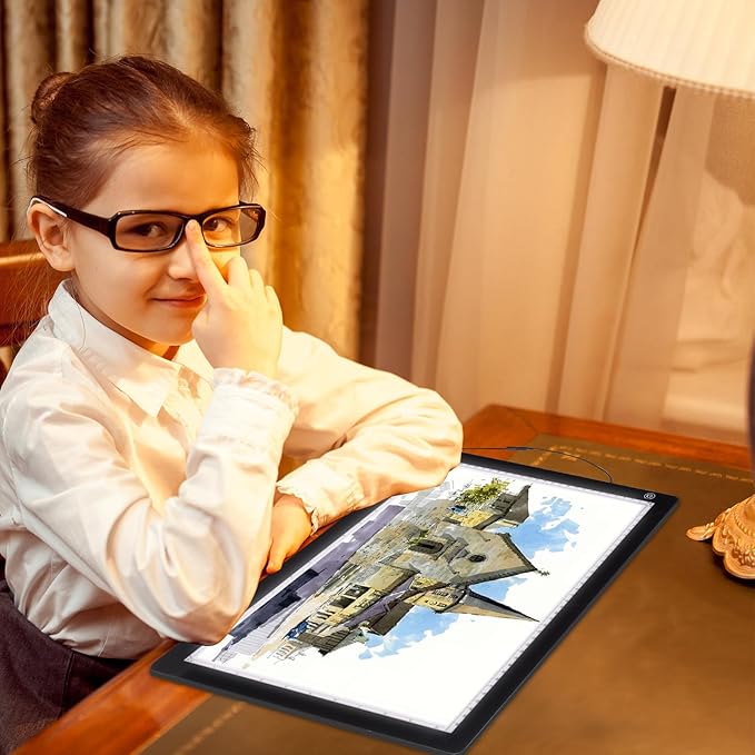 A3 Light Pad with Foldable Stand, UL Certified Adapter, 8000 Lux Super Bright Ultra Thin Pad for Cricut Weeding Vinyl, Artist Drawing Light Box/Board/Table for Tracing, Sketching - Black