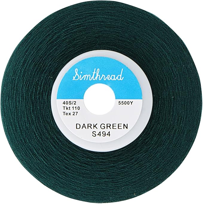 Simthread All Purpose Sewing Thread from 100% Spun Polyester for Serger, Overlock, Merrow, Quilting Sewing 4 Big Cones of 5000M (5500 Yards) Each - 40S/2 Dark Green