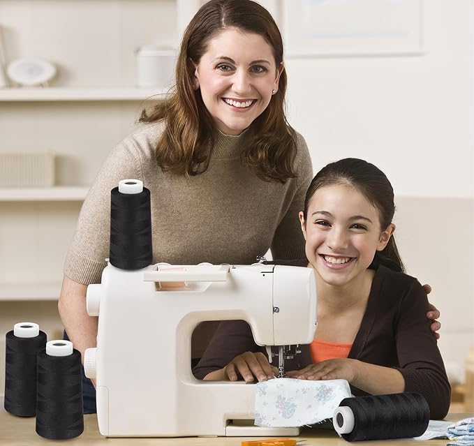 Serger Thread 4 Cones 3000 Yards Each Spool All Purpose Polyester Thread 40S/2 for Sewing, Serger, Overlock, Quilting, Piecing - Black, HY1256