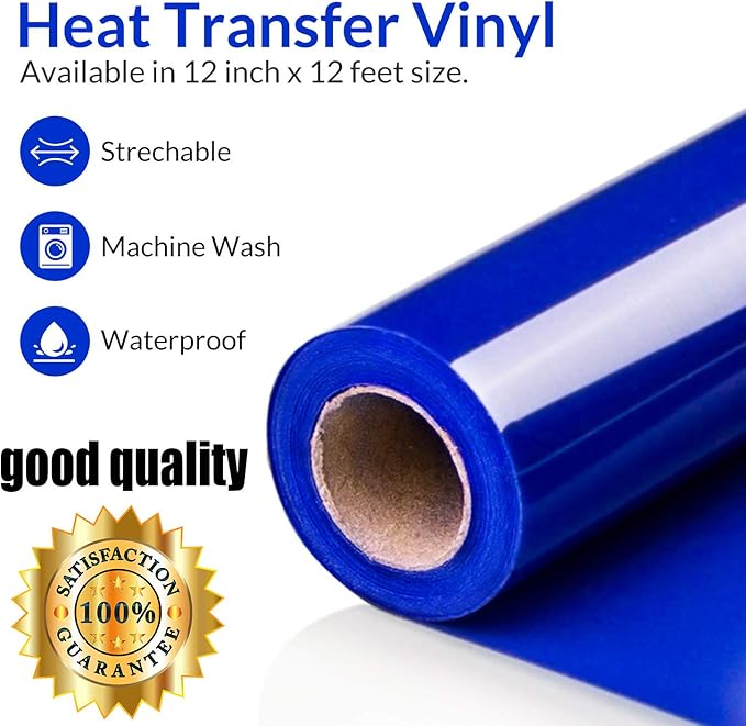 HTV Sapphire Blue Heat Transfer Vinyl Rolls 12 Inch by 8feet Roll Iron on DIY for T-Shirt Easy to Cut & Weed for Heat Vinyl Design Glossy (8Ft, Sapphire Blue)