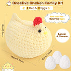 Coopay Crochet Kit for Beginners, Egg-Laying Mama Hen, Easy Chicken Crochet Kit, Chenille Yarn, Step-by-Step Video Tutorial, Cute Crochet Animals Kit for Adults, Chrismas Gifts, 1 Chicken+3 Eggs