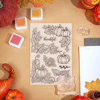 GLOBLELAND Pumpkin Corner Clear Stamp Autumn Fall Leaves Silicone Clear Stamp Thanksgiving Background Transparent Stamps for Scrapbook Journal Thanksgiving Card Making 4.3x6.3inch
