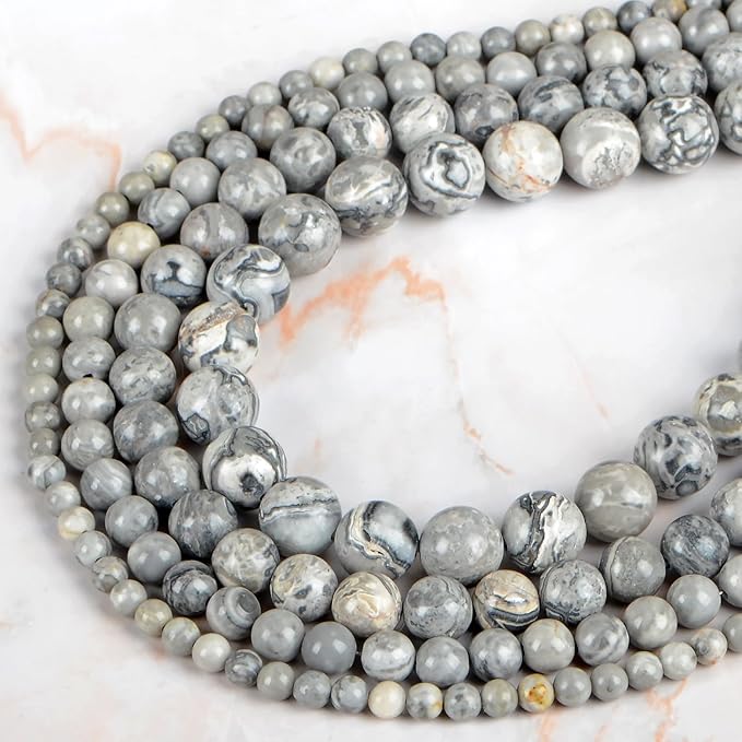 10mm 100pcs Natural Stone Beads Map Jasper Round Genuine Stone Beading Loose Gemstone Hole Size 1mm DIY Charm Smooth Beads for Bracelet Necklace Earrings (Map Jasper 10mm)