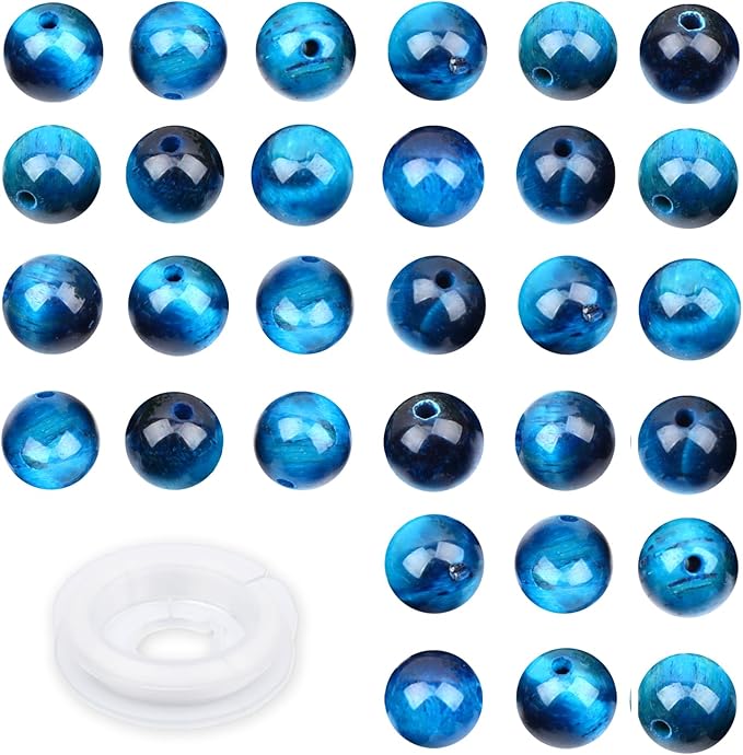Natural Stone Genuine Stones DIY Round Beads 8mm 100pcs Beading Loose Gemstone Hole Size 1mm Charm Smooth Beads for Bracelets Necklaces Earrings (Aquamarine Tiger's Eye 8mm)